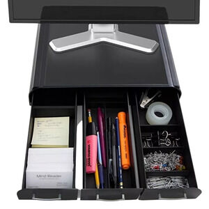 Black Laptop IMAC Monitor PC Stand Desk Organizer 3 Drawer Organization